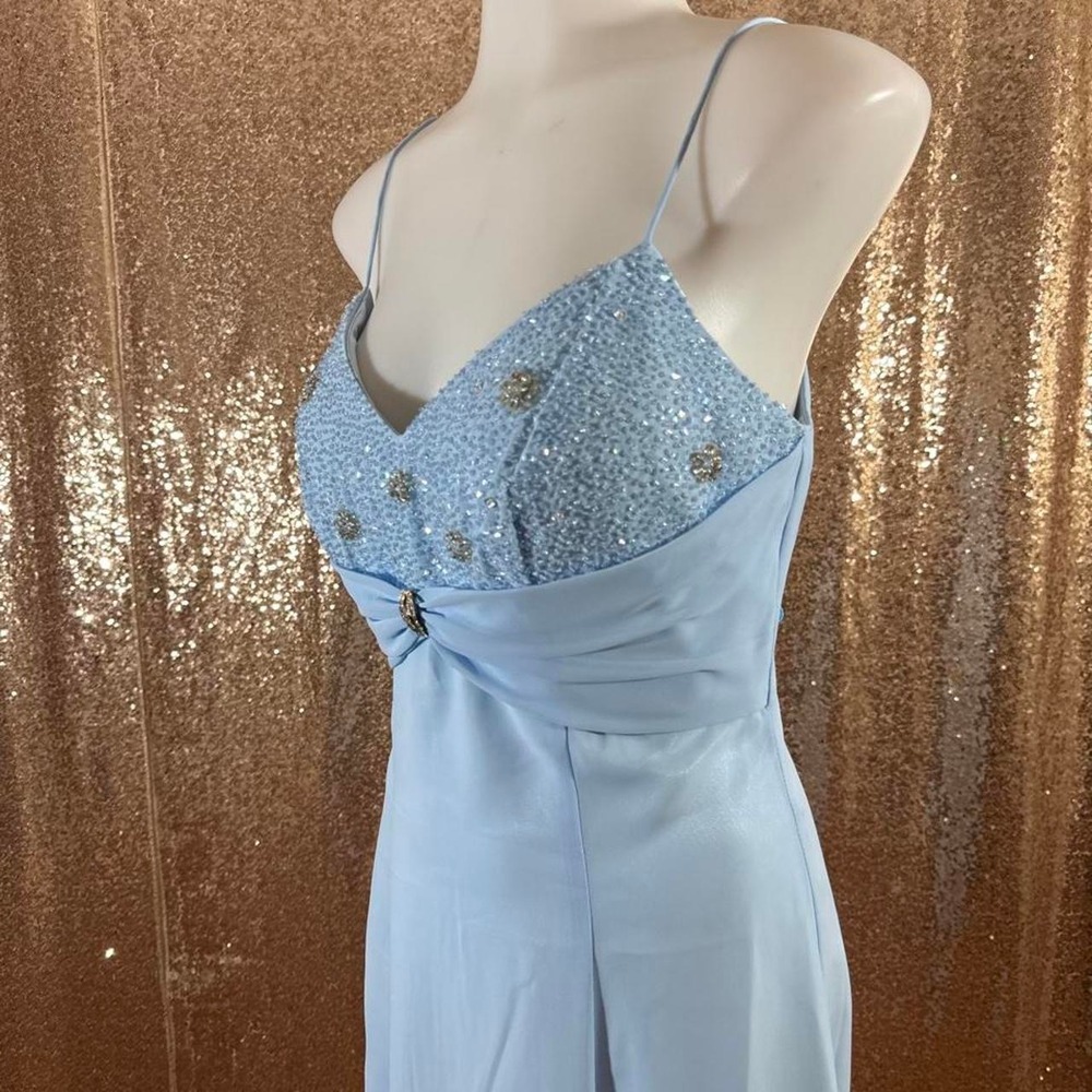 Light Blue Beaded Formal Dress with Shawl Spaghetti Strap Gown/Sizes M-XL-3XL - Picture 3 of 8